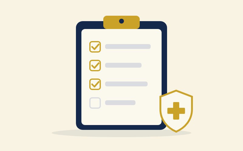 Clipboard with a checklist and a health shield